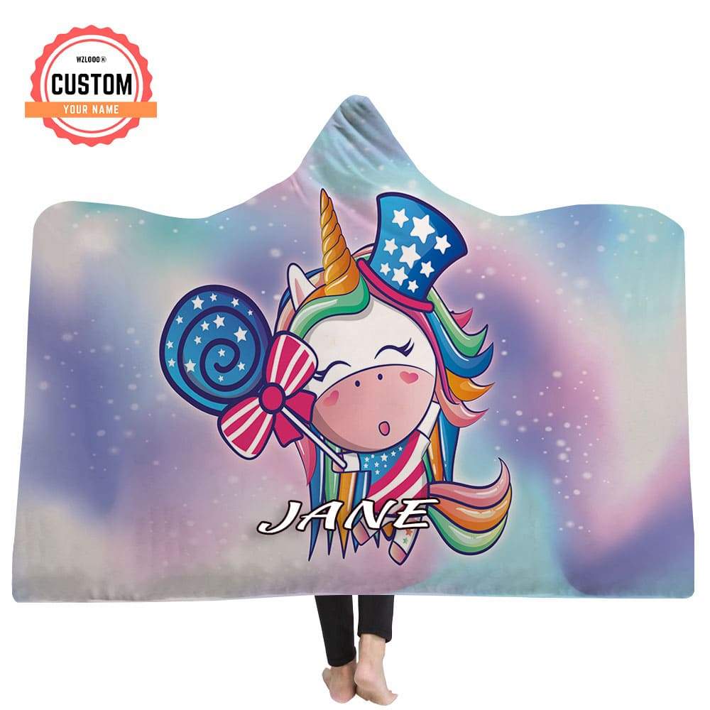 Candy Unicorn Custom Name Hooded Blankets