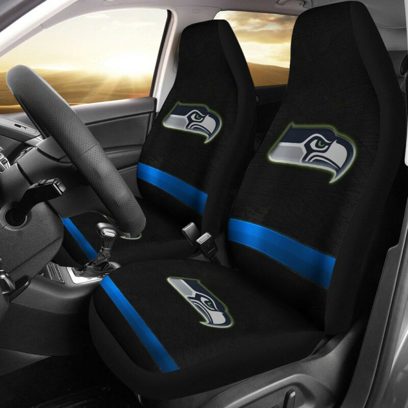 American Football Team Car Seat Covers – Metal Seattle Seahawks Head Blue Line Seat Covers