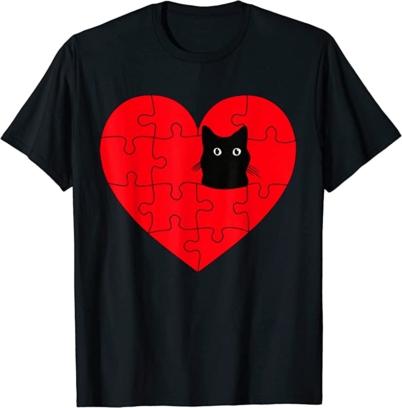 Cat Valentine Costume Puzzle Piece Heart Black Kitten Kitty T-Shirt