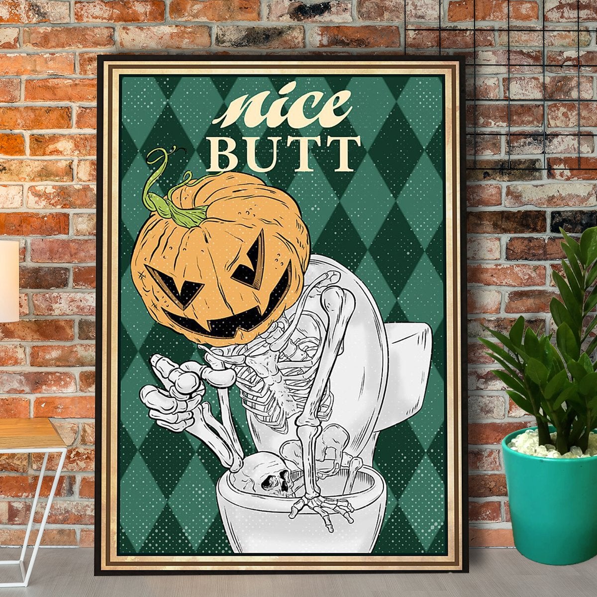 Halloween Pumpkin Head Nice Butt Skeleton Vintage Canvas And Poster, Canvas Prints, My Poster Wall, Canvas Wall Art, Wall Decor Visual Art, Halloween Gift, Happy Halloween