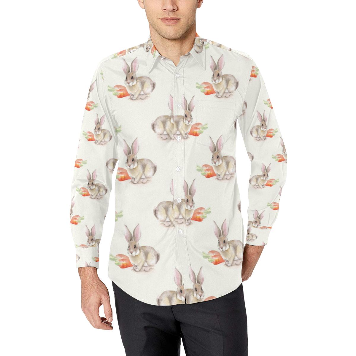 Rabbit Pattern Print Design 01 Long Sleeve Dress Shirt