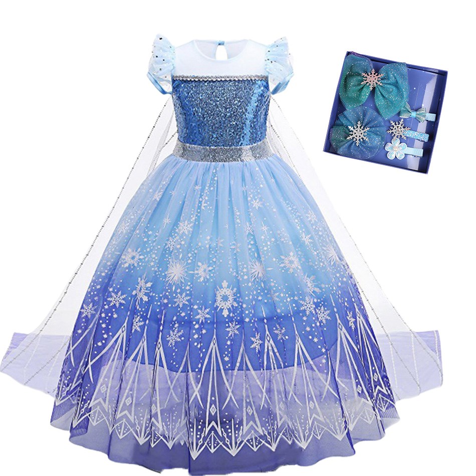 2021 Winter New Elsa Dress Kids Sequined Snowflake Princess Dress Girl Christmas Costume Children Halloween Flower Girl Dresses alx