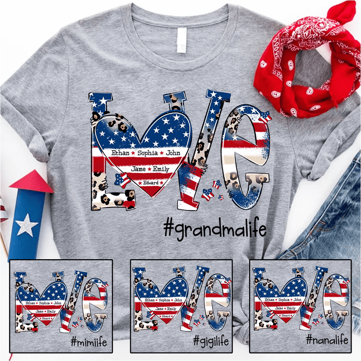 Personalized Love Grandma Life 4Th July American Flag Leopard T Shirt, Mimi Shirt