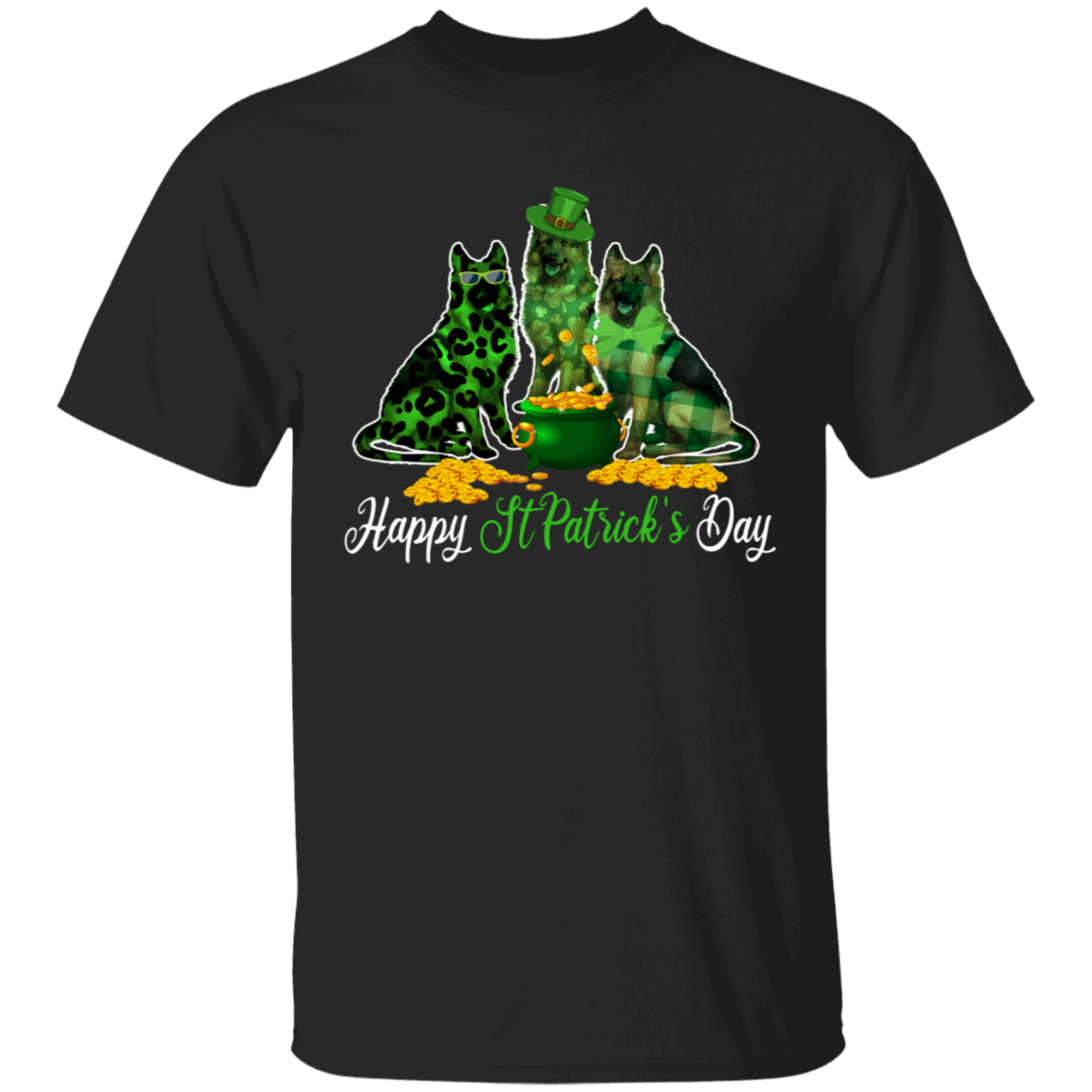 St Patrick’S Day Dog Shirt Happy St Patrick’S Day Funny St Patrick’S Day German Shepherd Dog Green Leopard Plaid Gifts T-Shirt