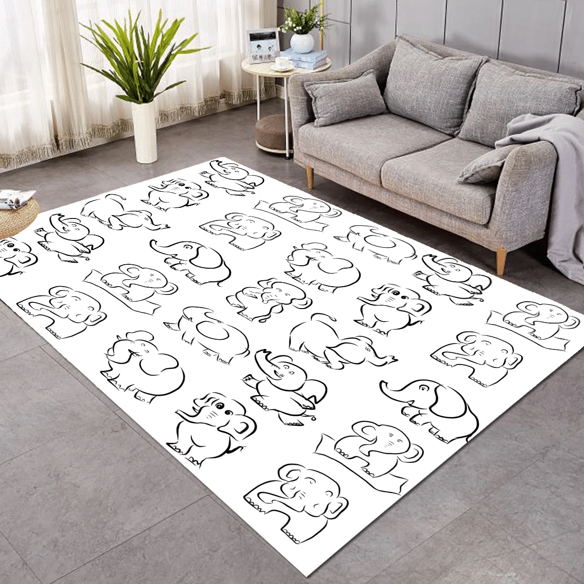 Cartoon Elephant Rug Living Home Decor