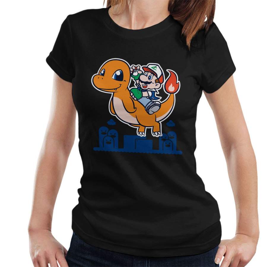 Super Mario Pokemon Yoshimander Mashup Women’s T-Shirt