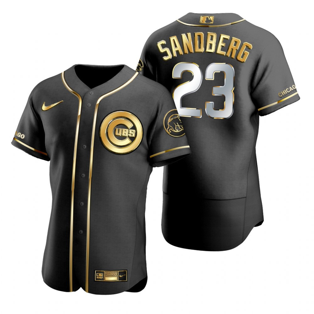 Chicago Cubs #23 Ryne Sandberg MLB Golden Brandedition Black Jersey Gift For Cubs Fans