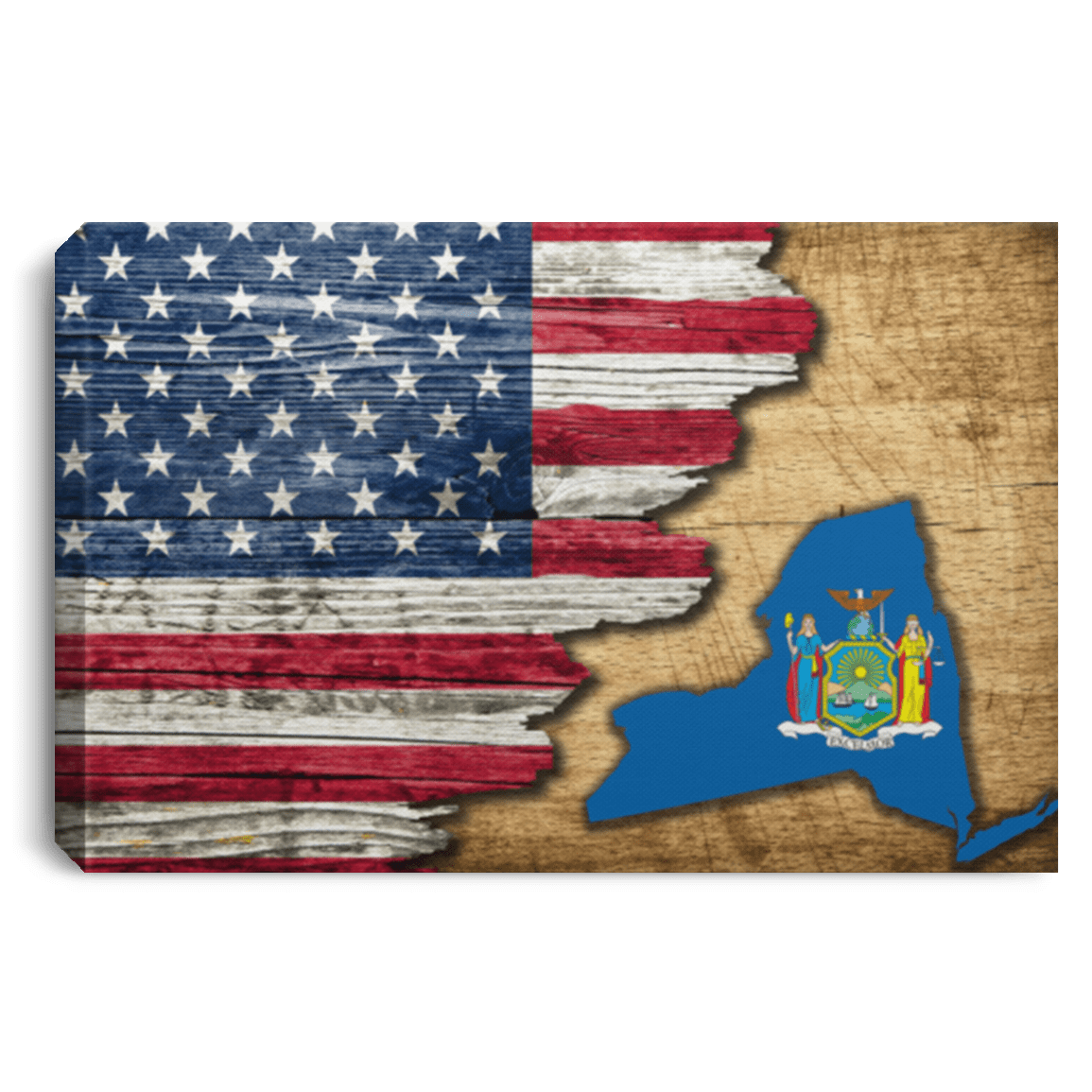 United States/New York Flag Ripped Effect 24X16 Inches  Landscape Canvas .75In Frame