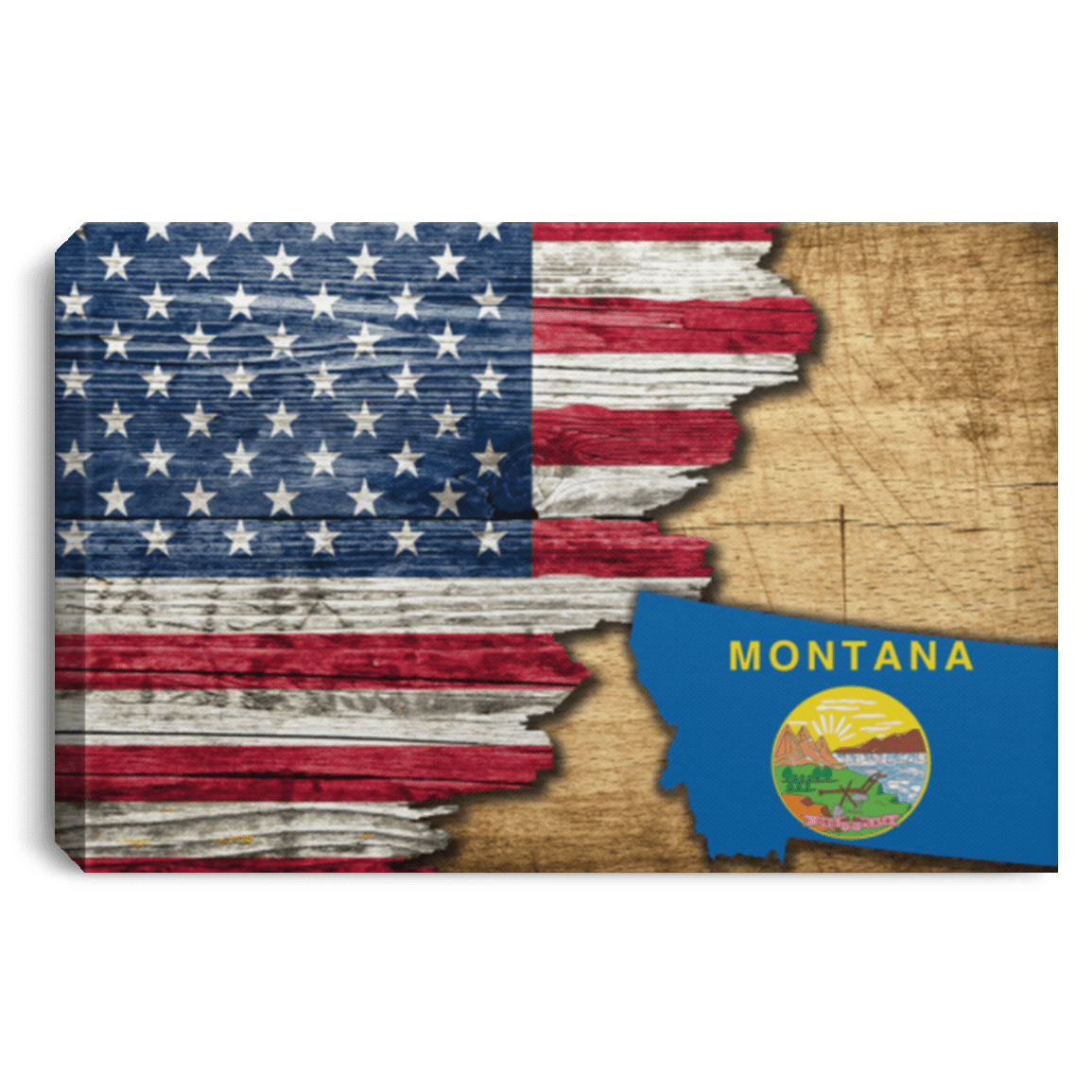 United States/Montana Flag Ripped Effect 24X16 Inches  Landscape Canvas .75In Frame