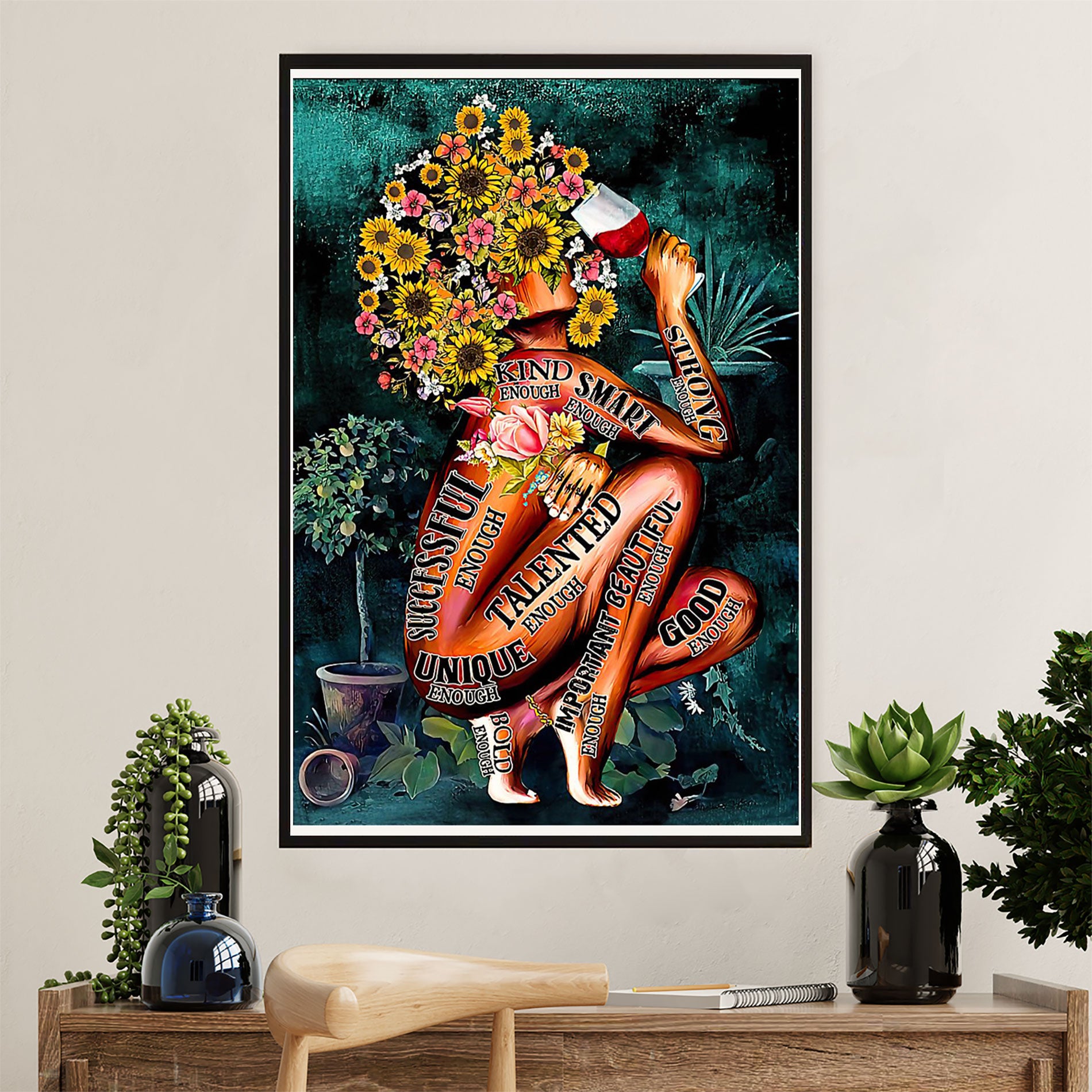 African American Afro Poster Prints | Girl Drinks Wine | Wall Art Gift For Black Girl