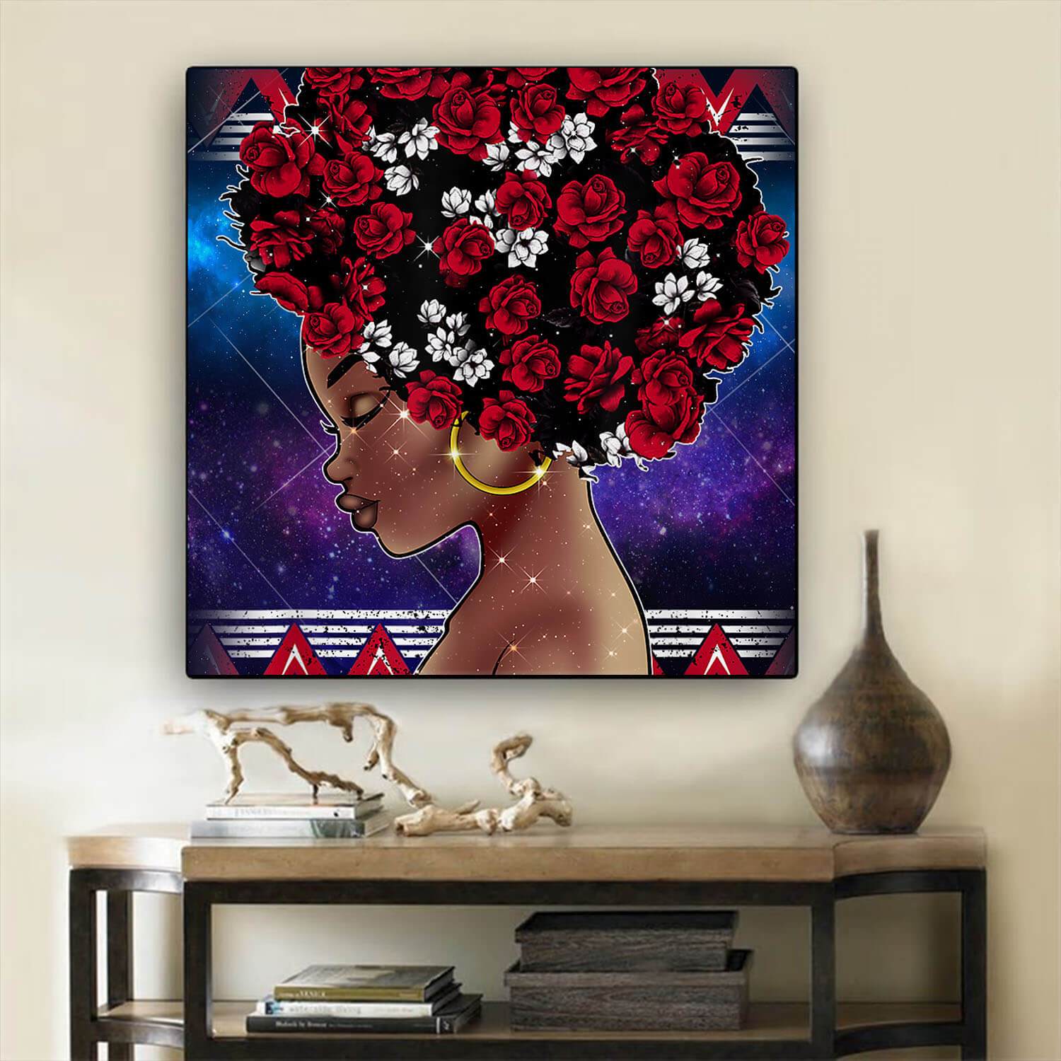 African American Canvas African American Women Rose Hair African Decorations For Living Room