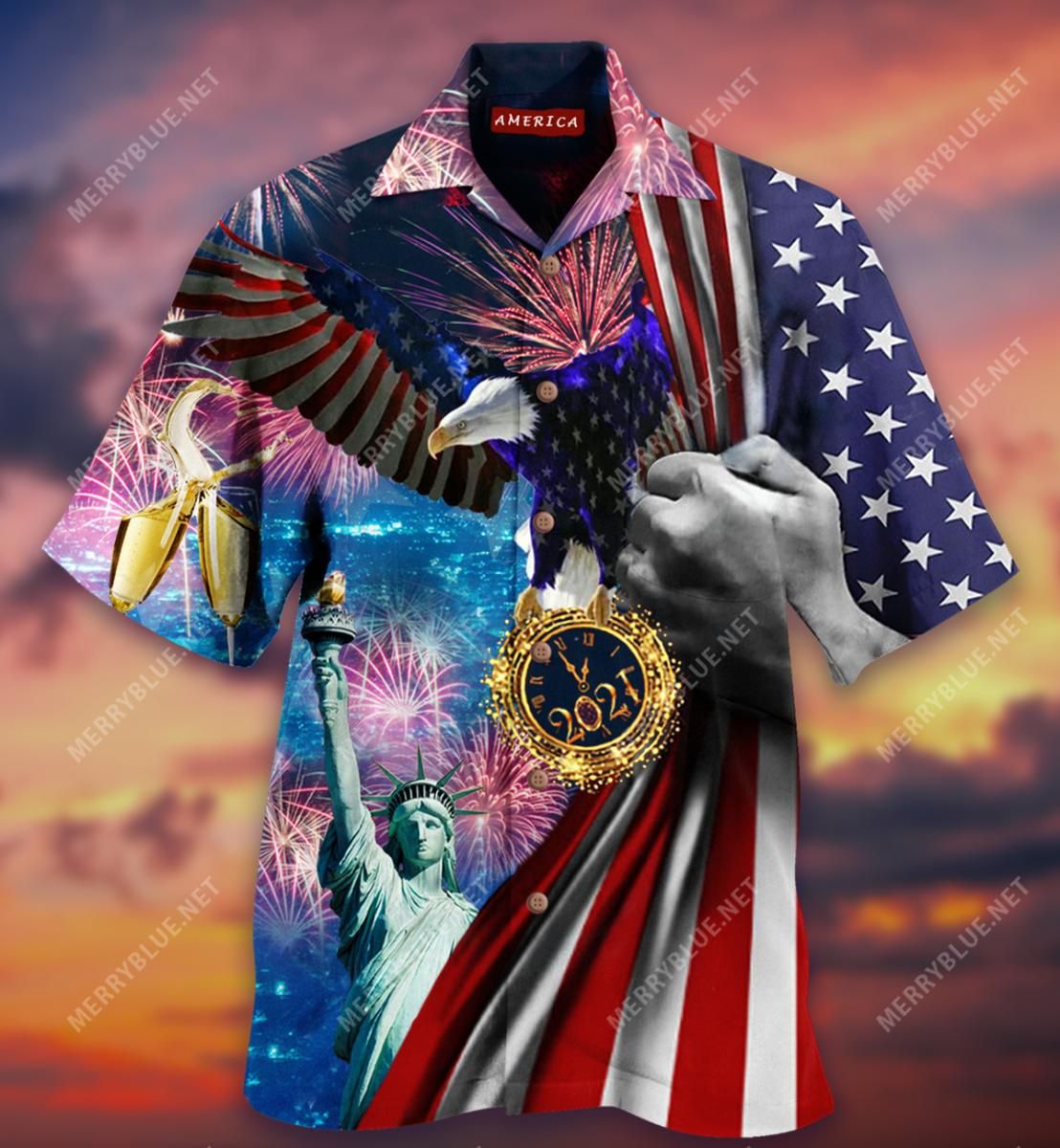 2021 New Year New Beginning New America Aloha Hawaiian Shirt Colorful Short Sleeve Summer Beach Casual Shirt For Men And Women