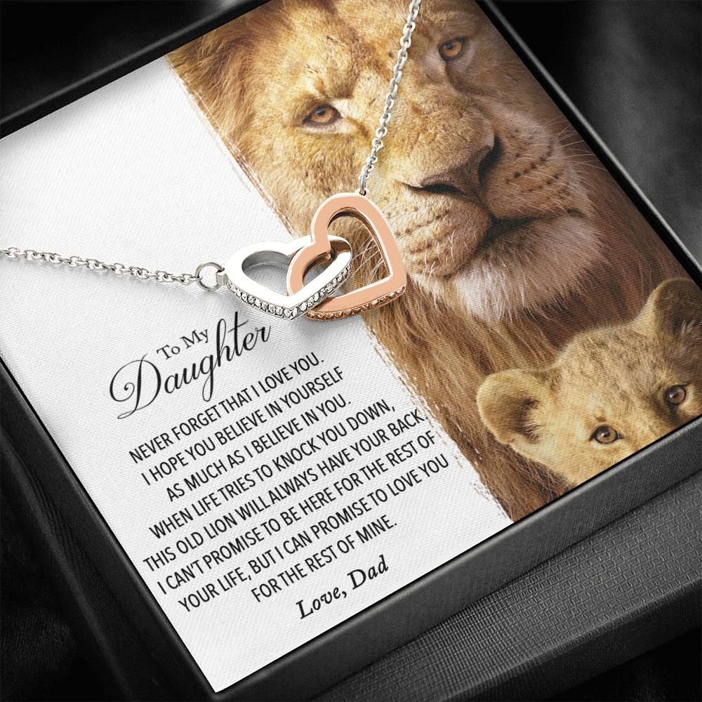 To My Daughter Lion Necklace – This Old Lion Will Always Have Your Back – Birthday Gift For Daughter From Dad, To My Daughter This Old Lion Will Always Have Your Back |Interlocking Heart Necklace | Daughter Necklace From Dad-Birthday Gift For Daughter