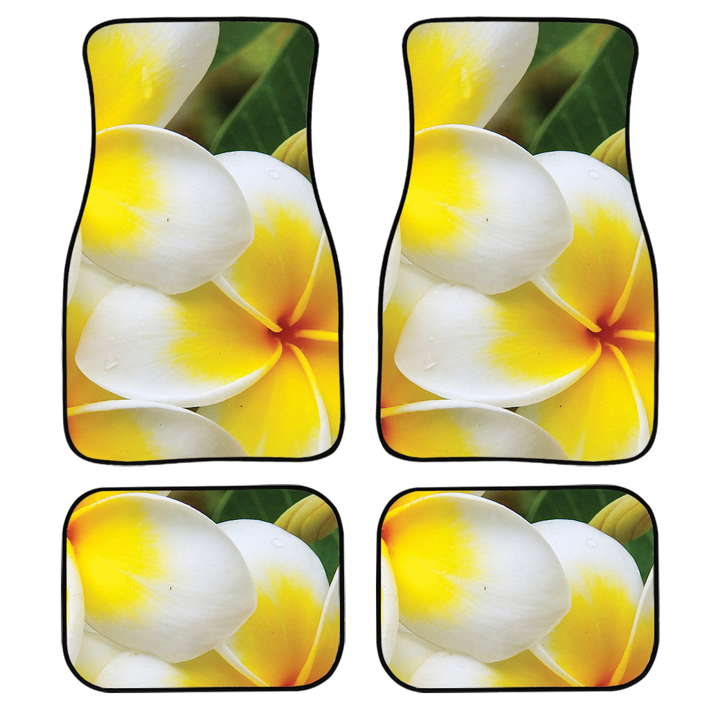 White And Yellow Plumeria Flower Print Front And Back Car Floor Mats, Front Car Mat