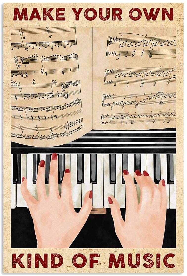 Vintage Girl Playing Piano – Make Your Own Kind Of Music Poster Art Print      Home Decor Gift For Men Women Family Friend On Birthday Xmas