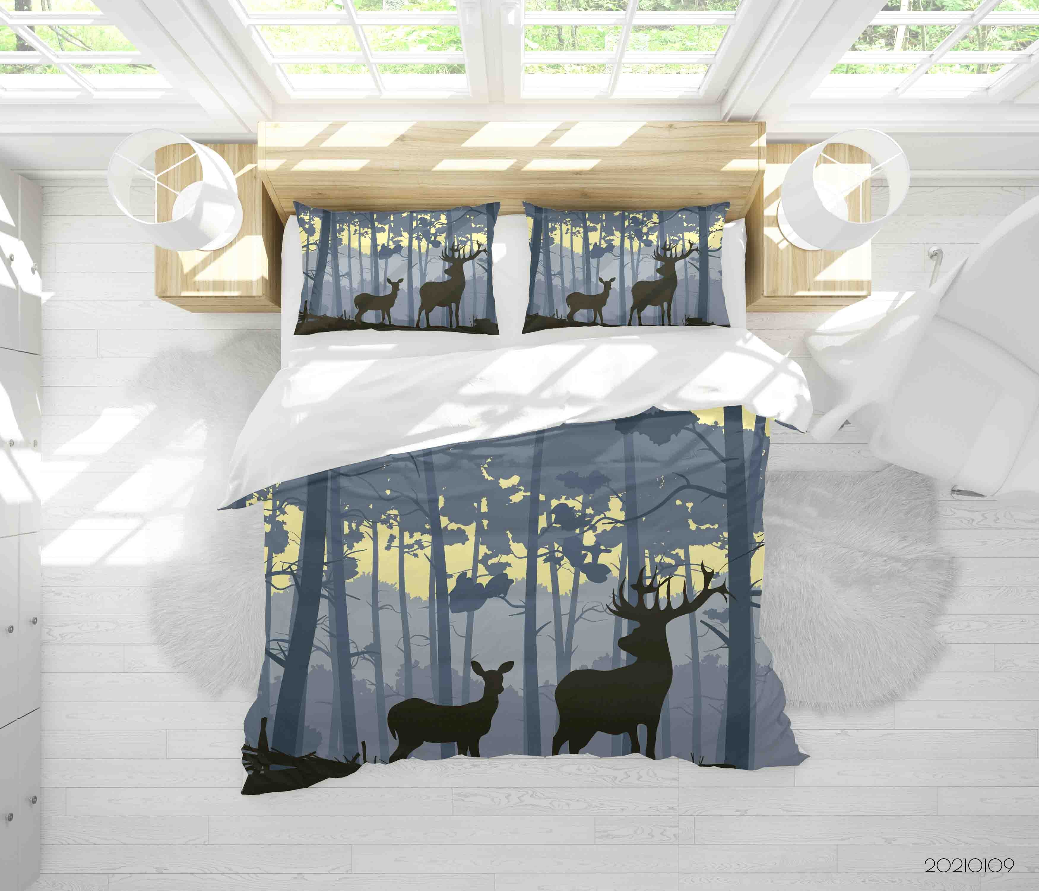 3D Cartoon Green Forest Animal Elk Quilt Cover Set Bedding Set Duvet Cover Pillowcases 49 Lqh