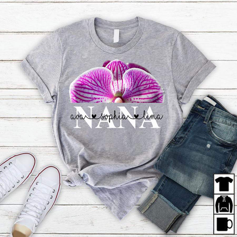 Nana – Orchid Flower | Personalized T-Shirt