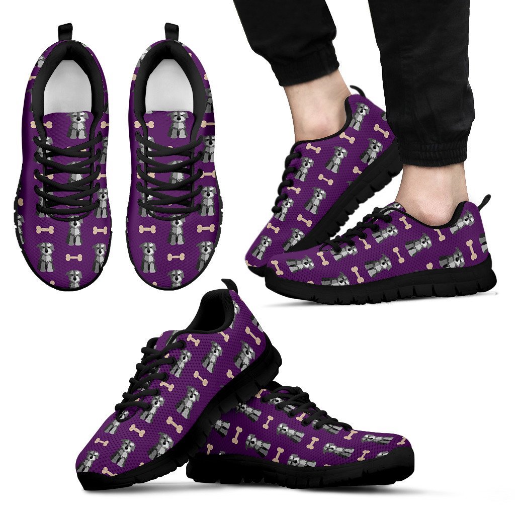 Dog Puppy Schnauzer Print Pattern Black Sneaker Shoes For Men Women