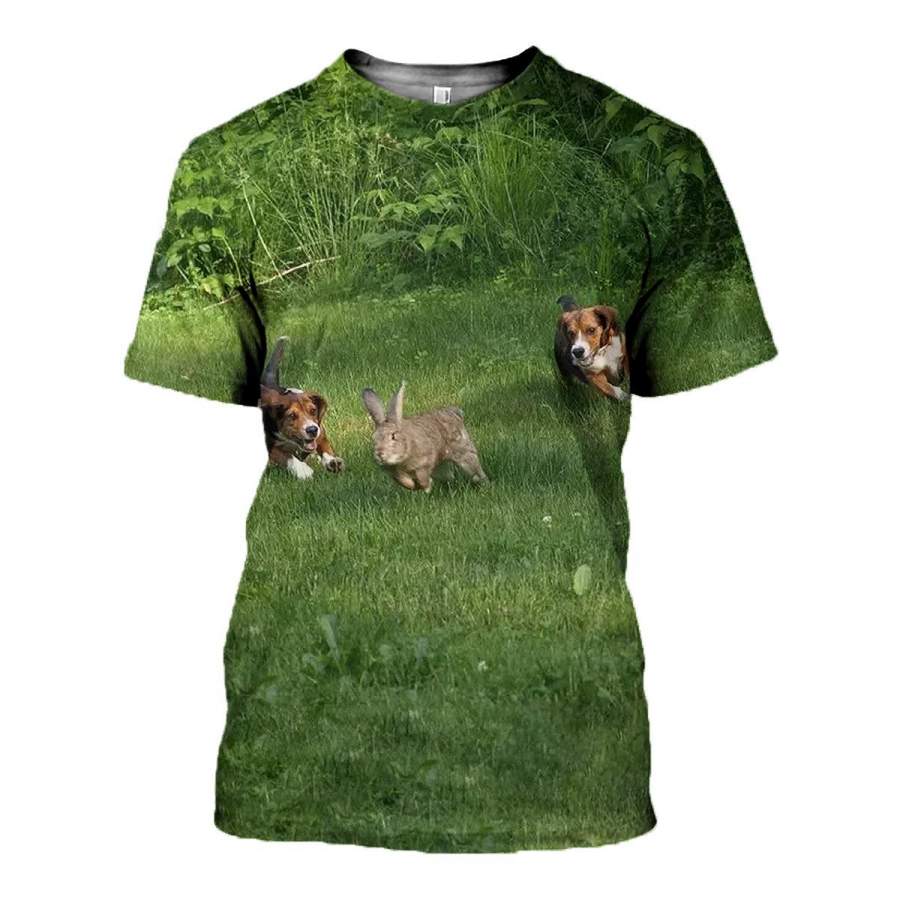 3D All Over Printed Beagle Chasing Rabbit Clothes