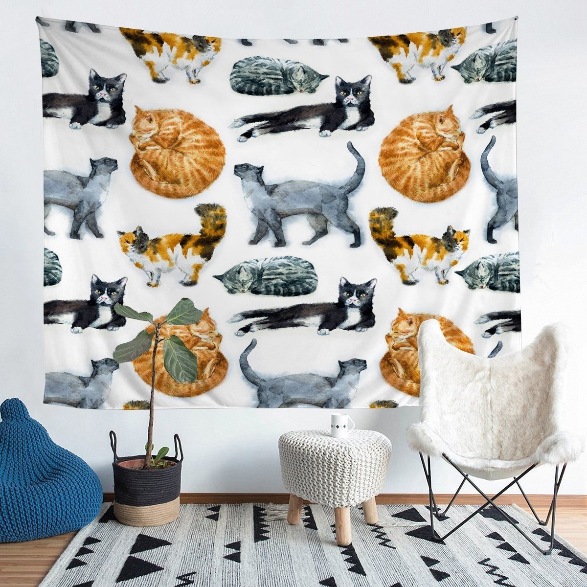 Cat Wall Blanket Cute Kitten Print Wall Hanging Pet Cats Pattern Tapestry For Kids Adults Lovely Animal Theme Wall Art Ultra Soft Room Decor  Picnic Sheet