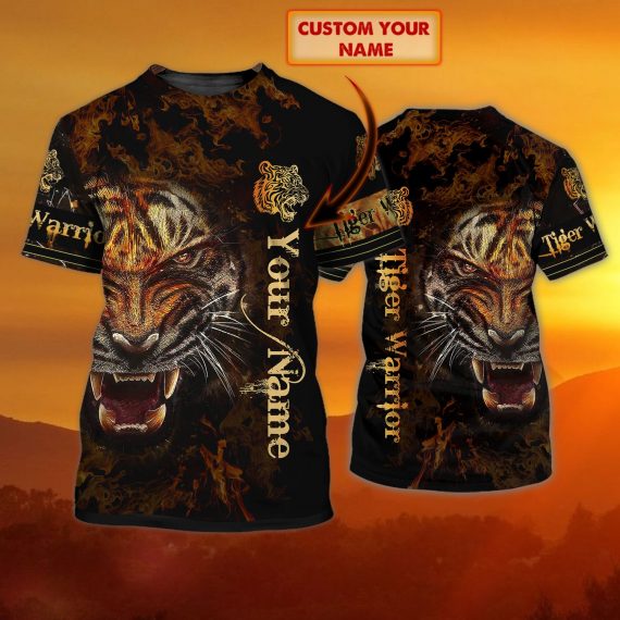 3D Tiger Warrior Personalized Name All Over Print Unisex Tshirt