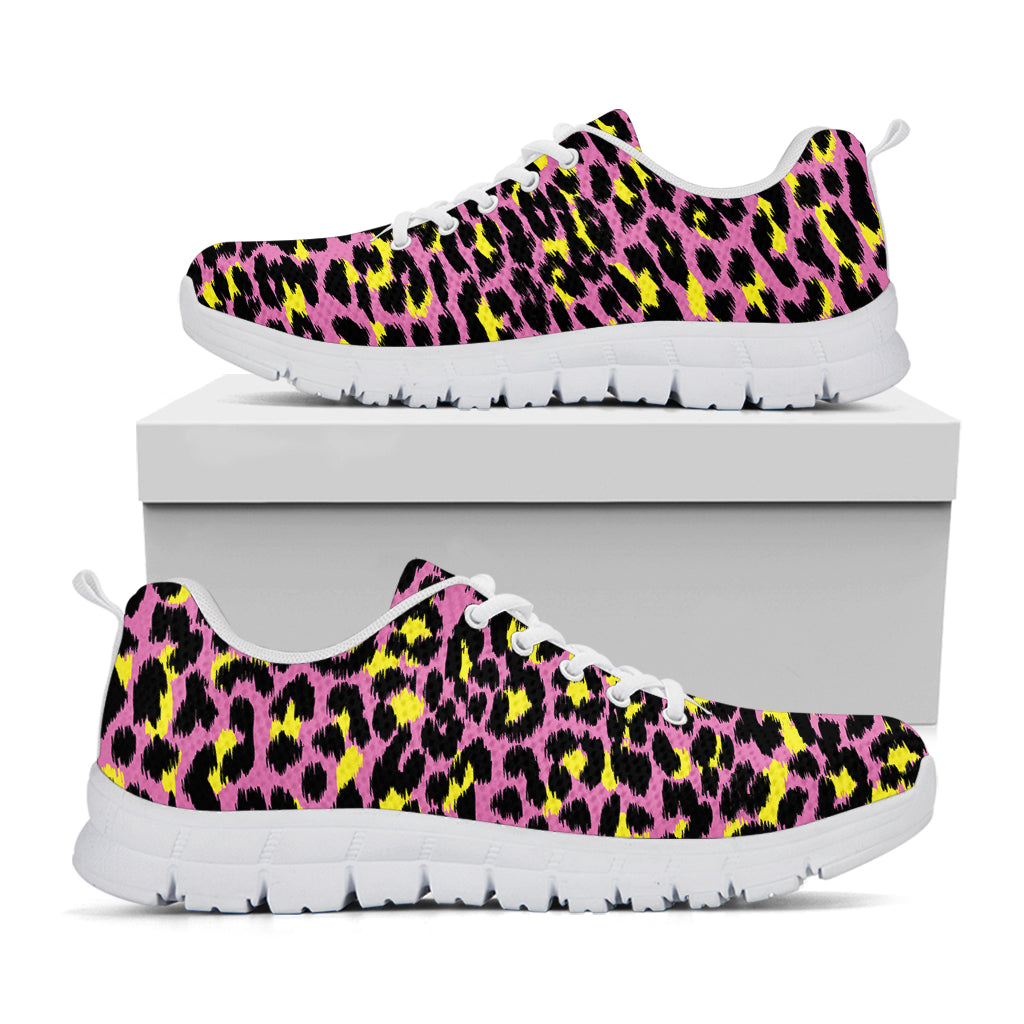 Pink And Yellow Leopard Print White Sneakers