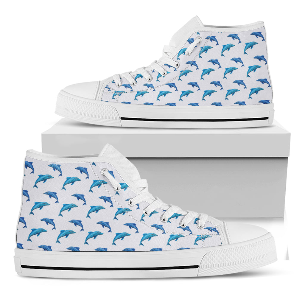 Watercolor Dolphin Pattern Print White High Top Shoes