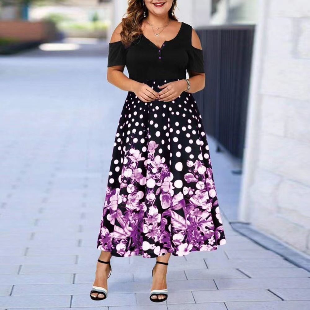 2021 Plus Size Summer Women’s Dress Elegant Print Party Dress Women Cold Shoulder Casual Beach Dresses Club Outfits alx