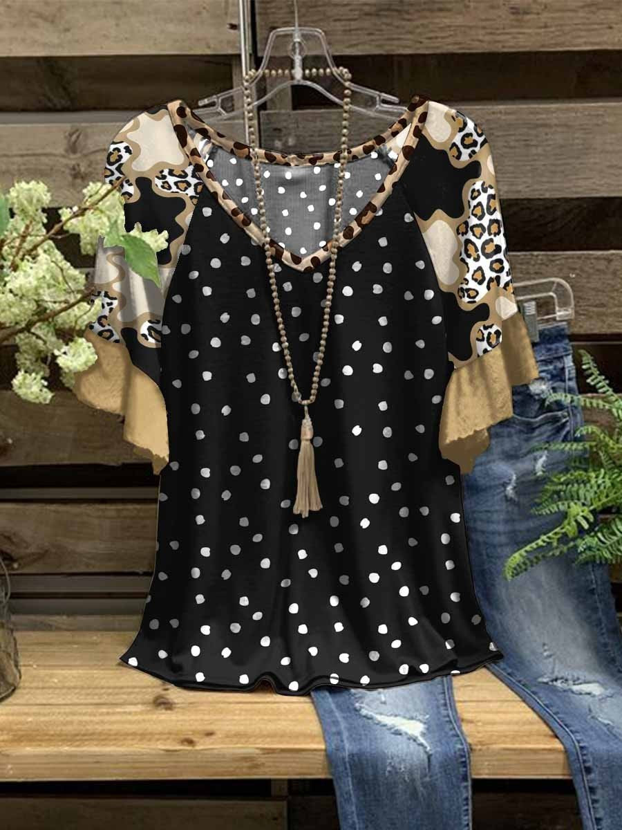 Women Leopard Printed V-Neck Top