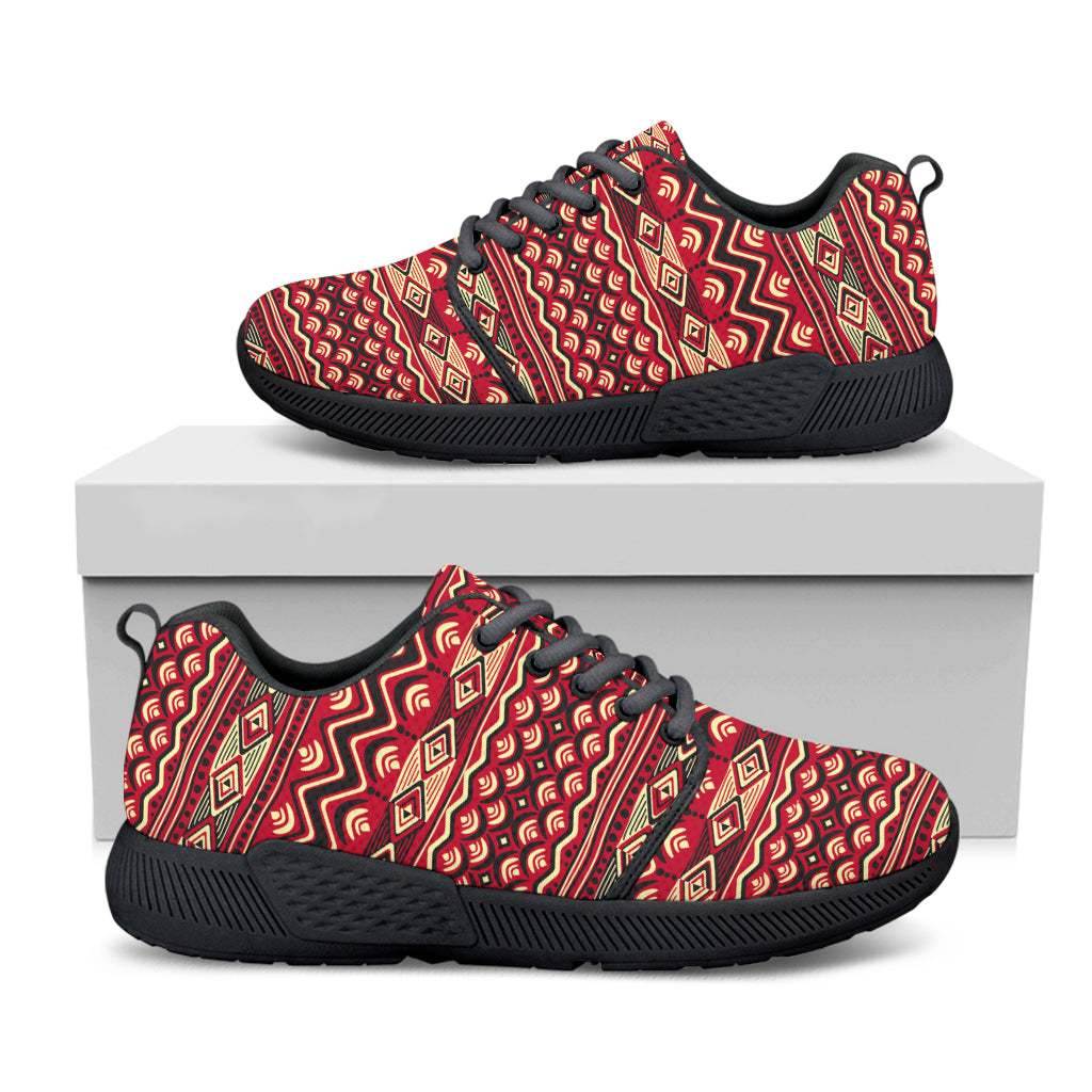 Red African Tribal Pattern Print Black Athletic Shoes