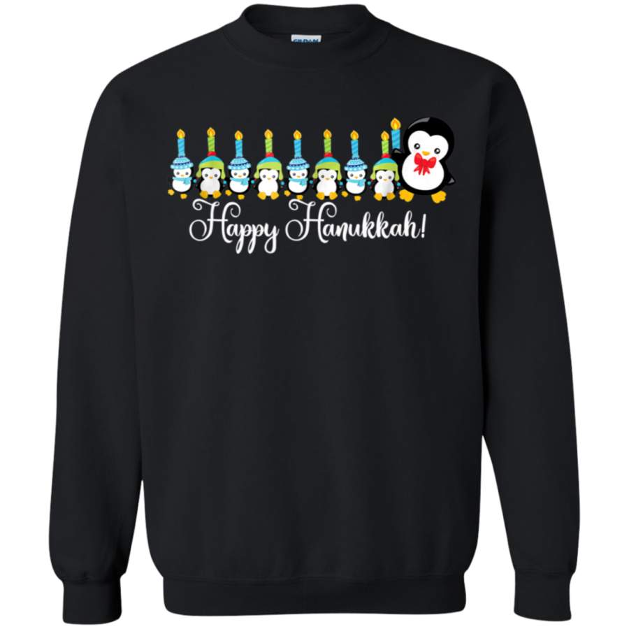 AGR Happy Hanukkah Penguins Menorah Funny Christmas T-Shirt G180 Gildan Crewneck Pullover Sweatshirt  8 oz.