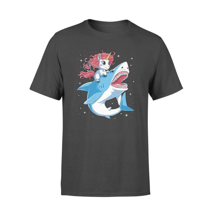 Unicorn Riding Shark Boys Kids Space Galaxy Gifts – Standard T-shirt