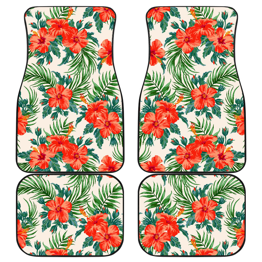 Tropical Hibiscus Blossom Pattern Print Front And Back Car Floor Mats, Front Car Mat