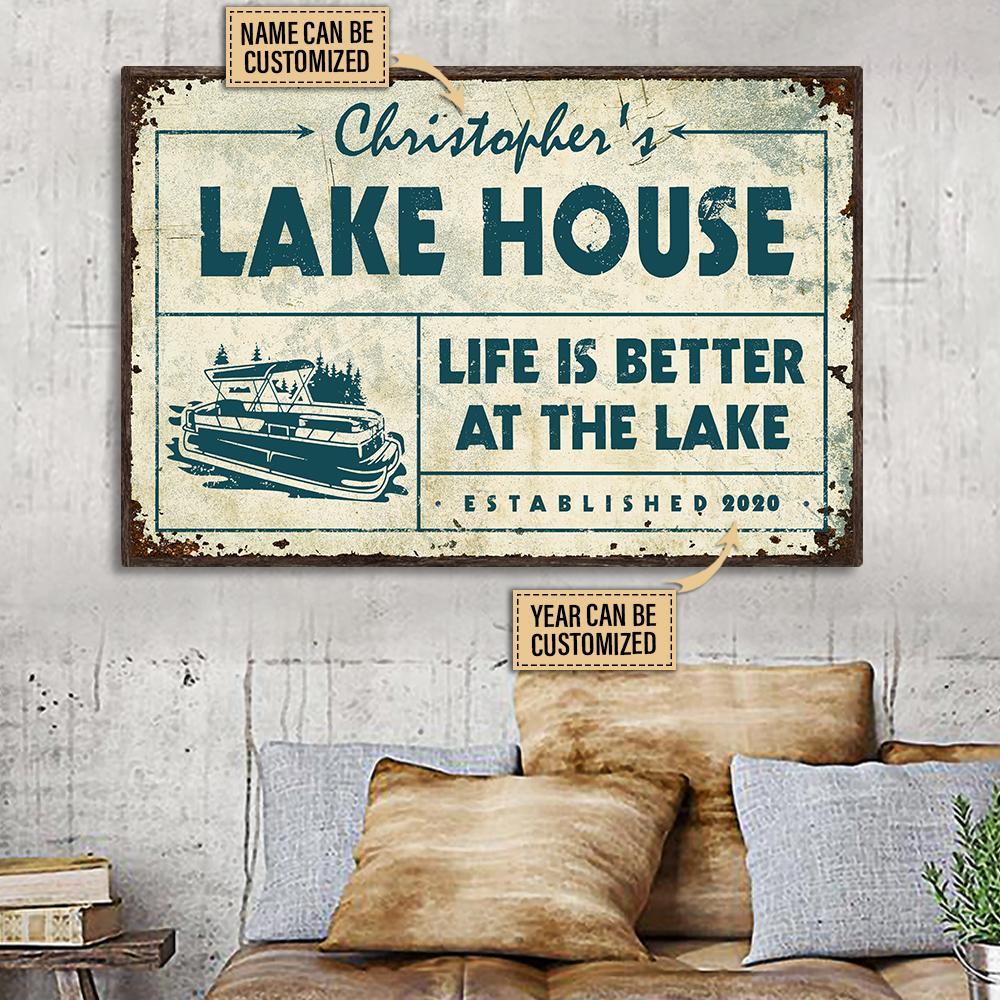 Aeticon Gifts Personalized Pontoon Lake House Life Is Better Canvas Mom Dad Gift Home Decor