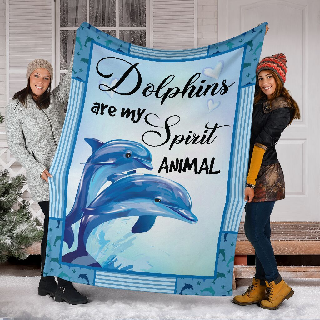 Dolphins Are My Spirit Animal Personalized Custom Name Date Fleece Blanket Print 3D, Unisex, Kid, Adult