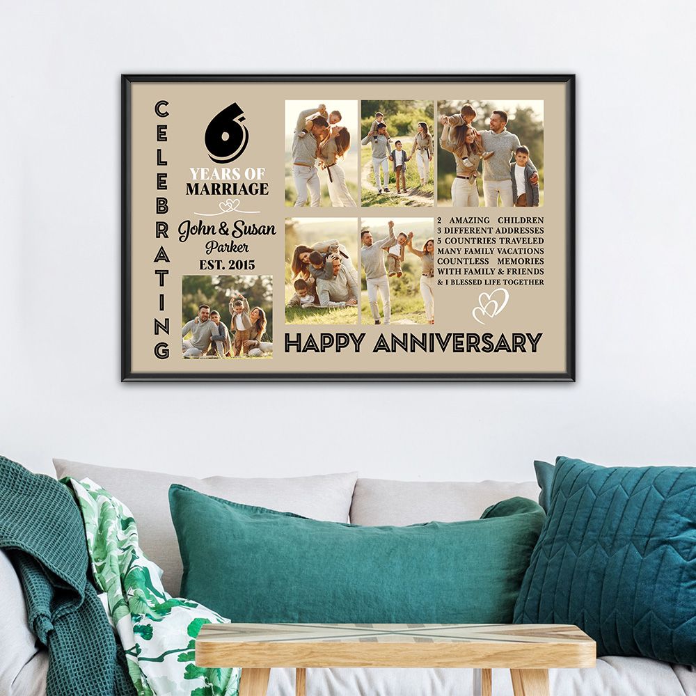 Personalized Photo, Names & Date 6Th Wedding Anniversary Gifts Poster For Couple, Husband, Him , Wife, Her