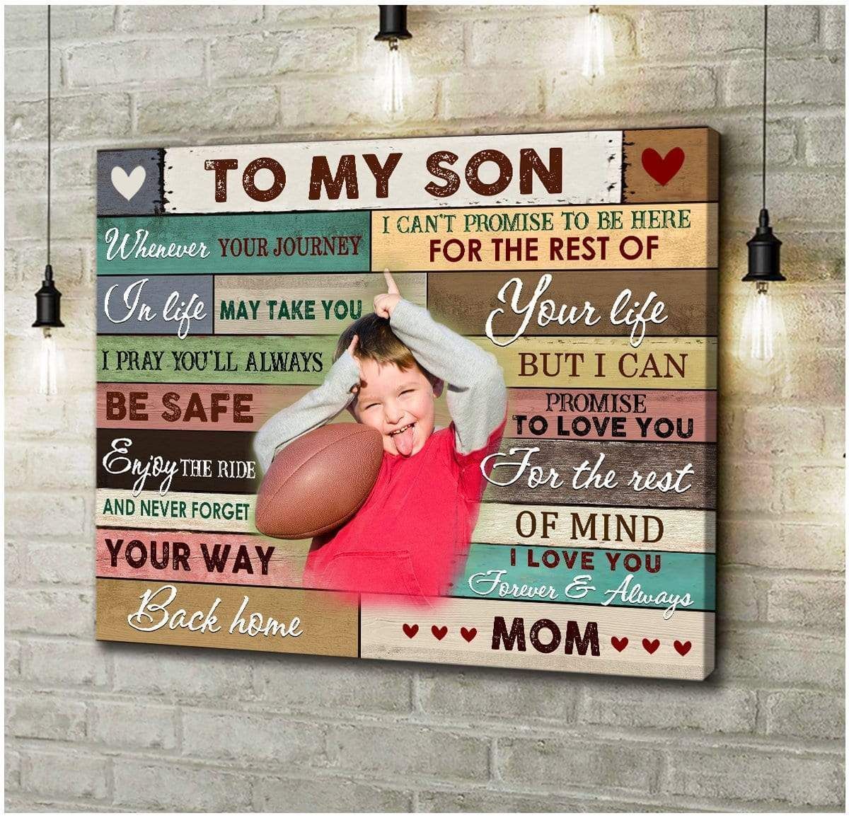 To My Son Personalized Football Photo Wall Art Canvas Gift For Family, Wall Art Decor, Canvas Print, Home Decor