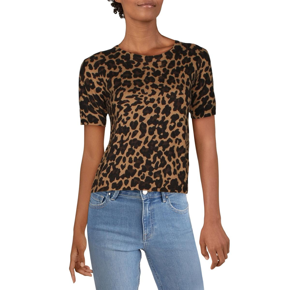 Womens Animal Print Crew Neck Sweater