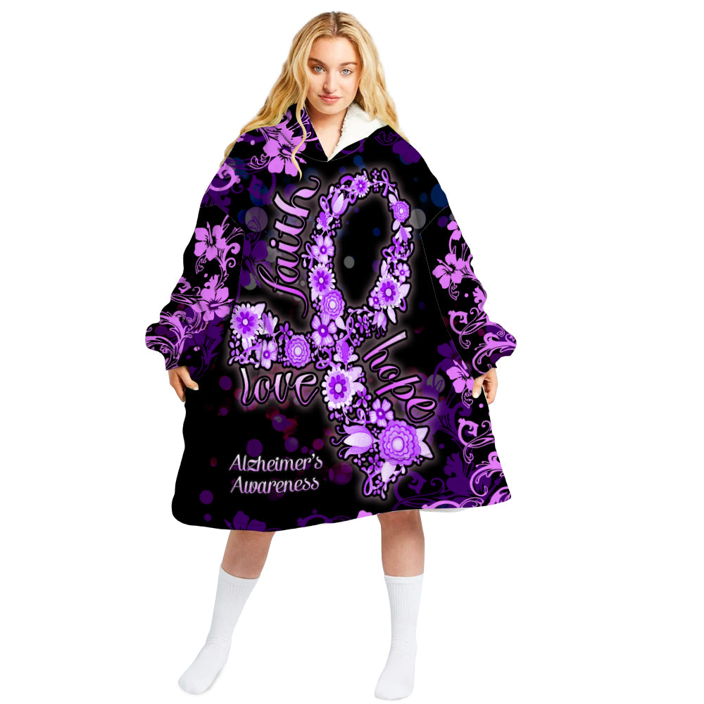 Alzheimer’S Flourish Oversized Hoodie Unisex Fashion Hoodie Blanket With Hood Pocket And Sleeves For Everyone