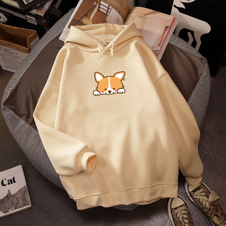 Cute Corgi Dog Print Japanese Harajuku Streetwear Hoodie Women Autumn Long Sleeve Woman Hoodies Sweatshirt Comfortable Pullover alx