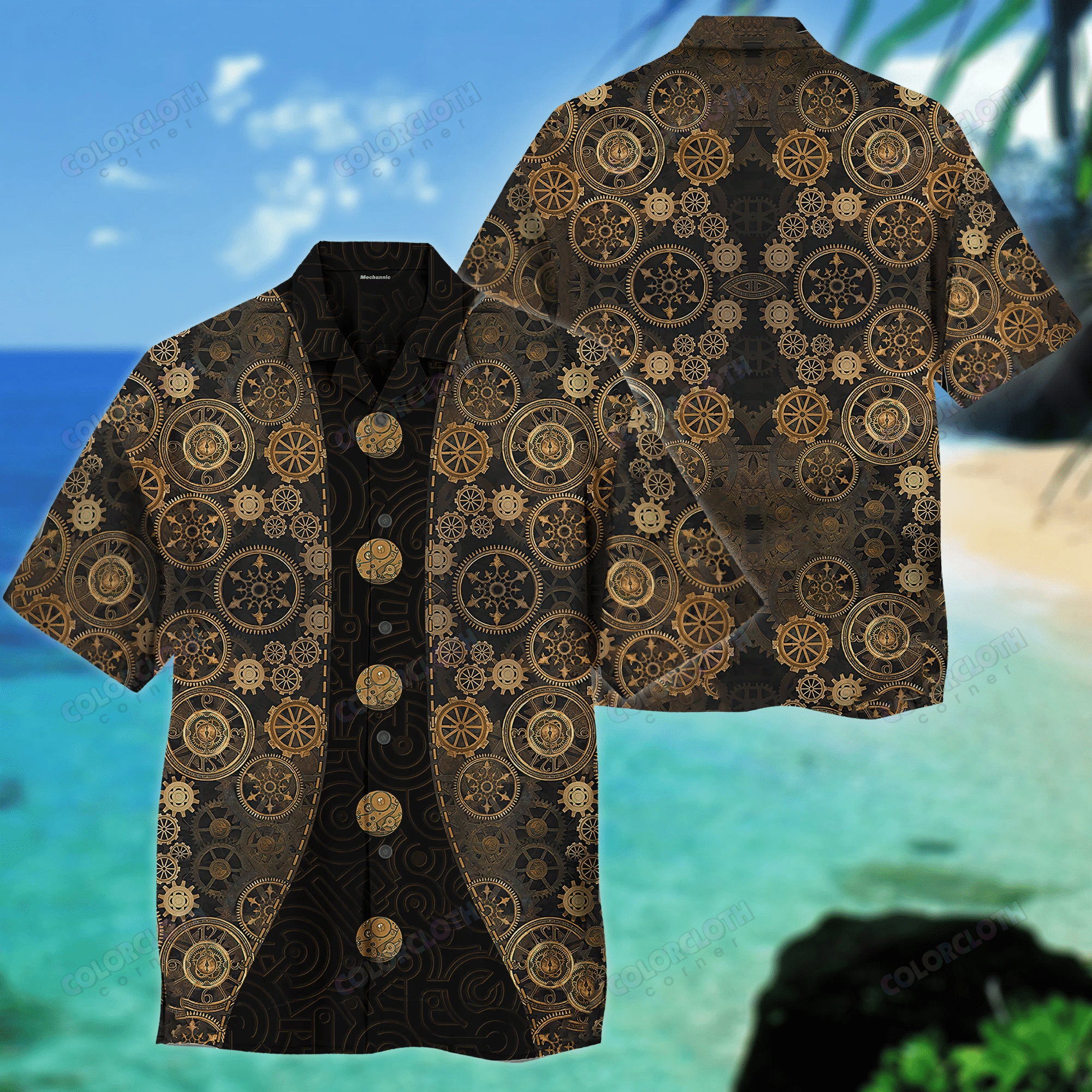 Awesome Mechanic Vintage Gold All Over Printed Hawaii Shirt Ha110004