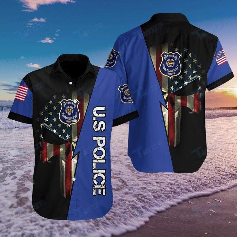 Skull Us Police All Over Printed Hawaii Shirt Size S Ha66677