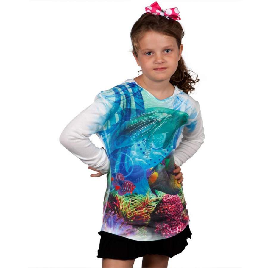 Dolphin Collage Girls Hooded Long Sleeve T-Shirt