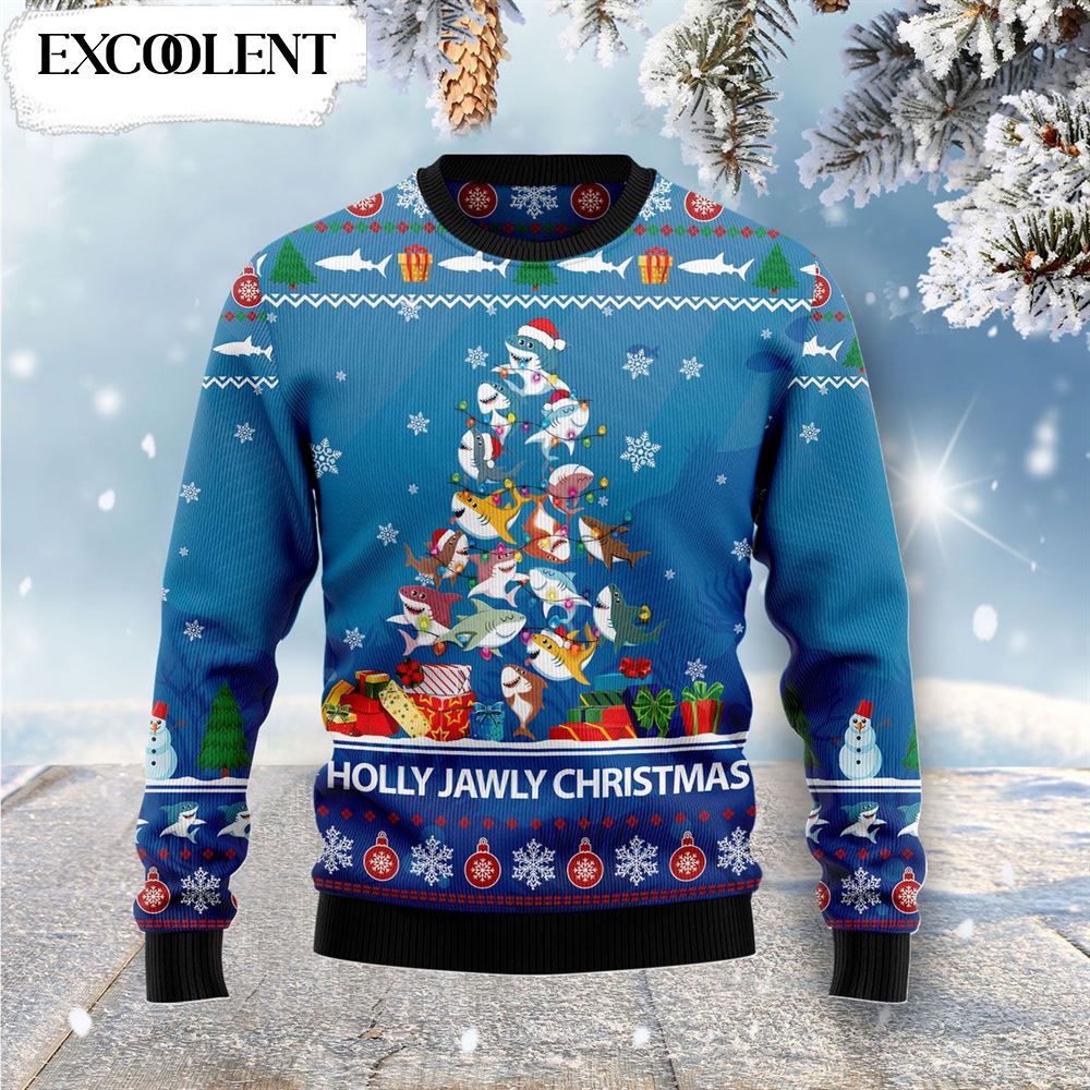 Shark Holly Jawly Christmas Ugly Christmas Sweater Adult – Unisex Sweater Christmas Outfit – Xmas Ugly Sweater