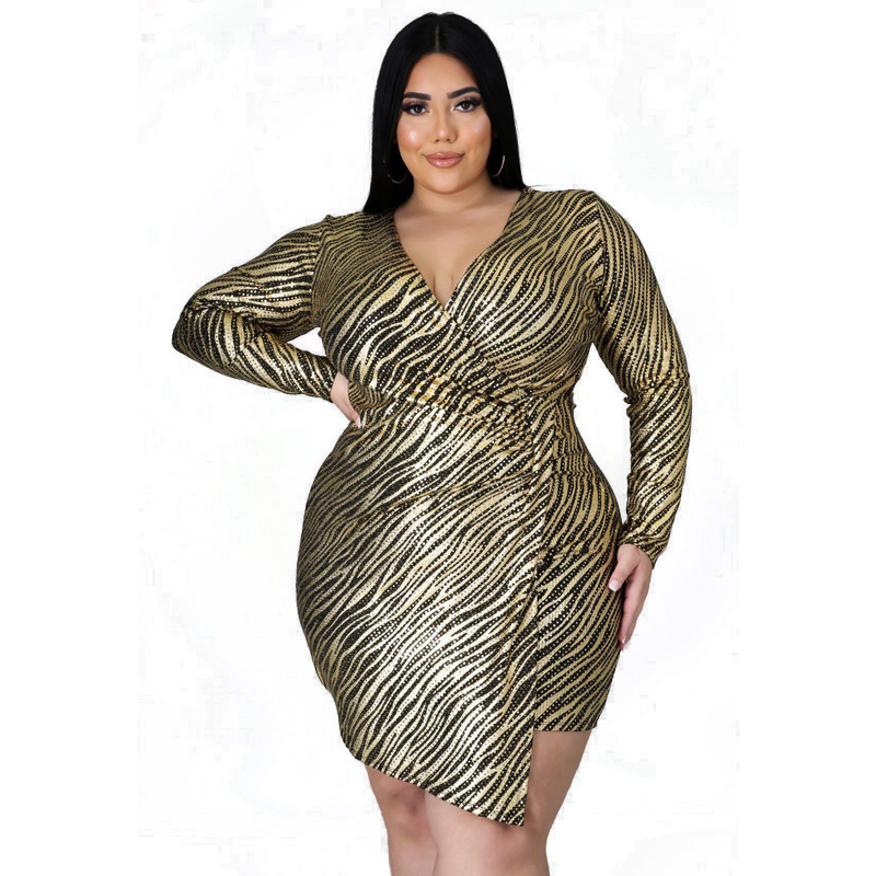 2XL-6XL Wholesale Dropshipping Plus Size Women Clothing Fashion Sexy Slim Ladies Outfit Sequins Long Sleeve Club Evening Dress alx