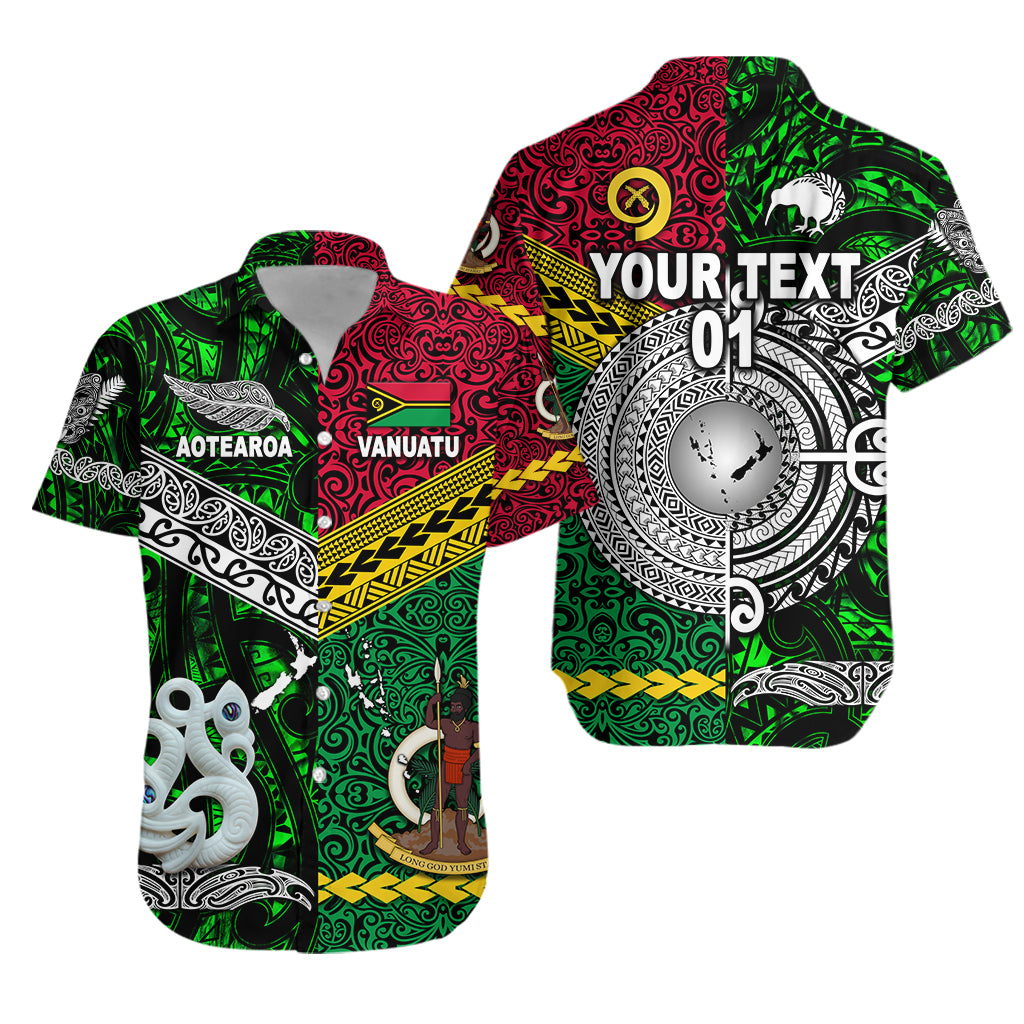 (Custom Personalised) Vanuatu And New Zealand Hawaiian Shirt Together – Green, Custom Text And Number Lt8