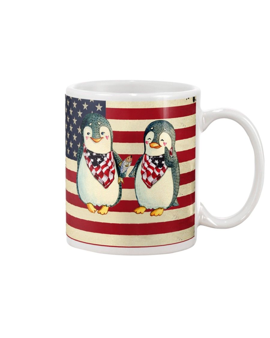 Penguin proud america flag Mug White 11Oz