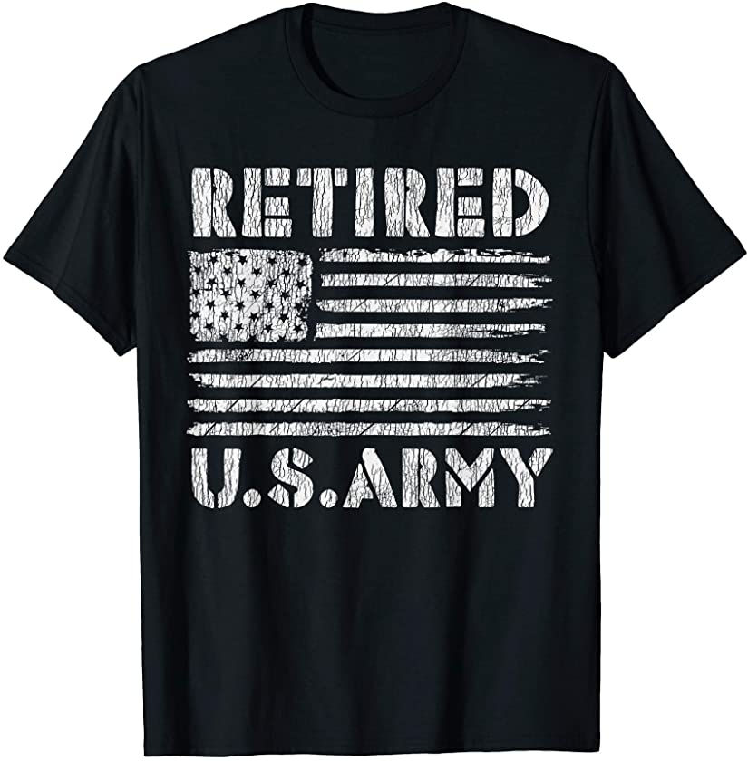 Vintage USA Flag Family Hero Proud Retired U.S Army Veteran T-Shirt