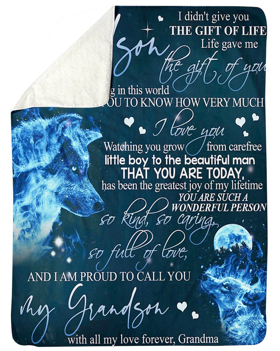 [Personalized Name] Grandma Wolf The Gift Of You Dark Bue Fleece Blanket, Sherpa Blanket, Gift For Grandson Gift For Family Member, Friends Gift, Christmas Gift, Home Decor, Home Living