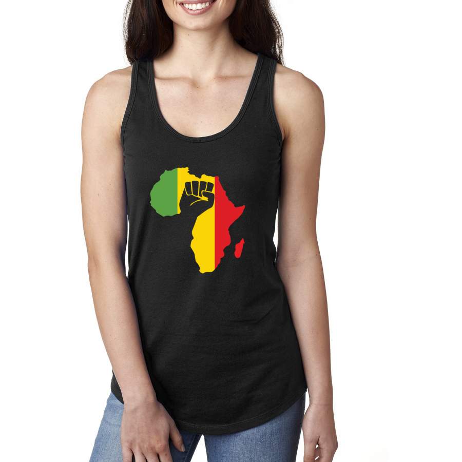 Love Africa Pride Map Black Power Fist Freedom Black History Month Gift Black Pride Ladies Racerback Tank Top